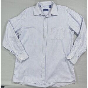 RENZO PALANDRI Men's Dress Shirt 16 32/33 Blue Micro-Check Long Sleeve ITALIAN